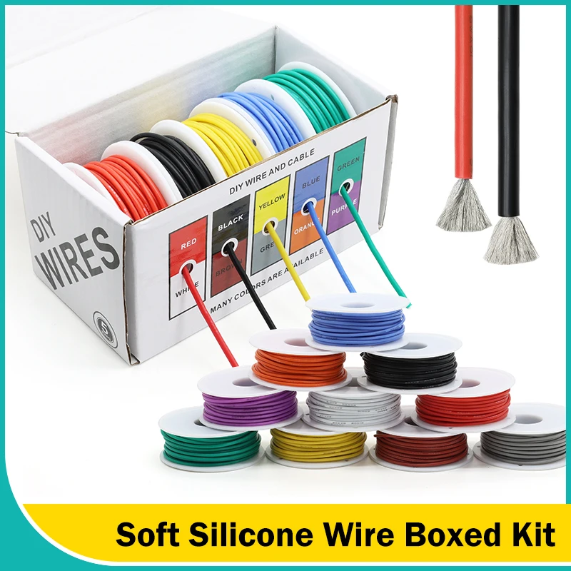 Boxed Kit Heat Resistant Flexible Silicone Wire 30/28/26/24/22/20/18/16 AWG Soft Stranded Electrical Cable Tinned Copper Wires