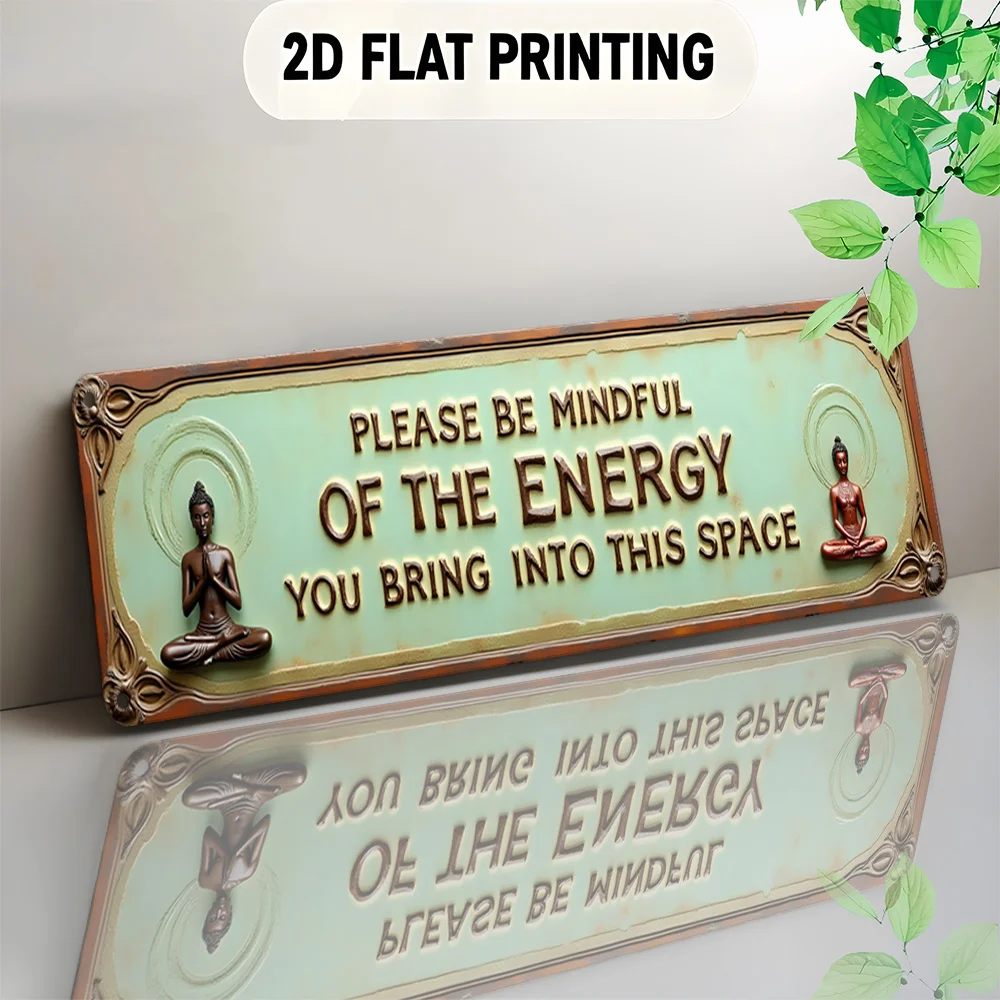 Panneau mural en métal 2D plat, vintage, rappelant l'énergie positive - Plaque décorative rustique en aluminium avec la phrase « Veuillez rester conscient de l'énergie »