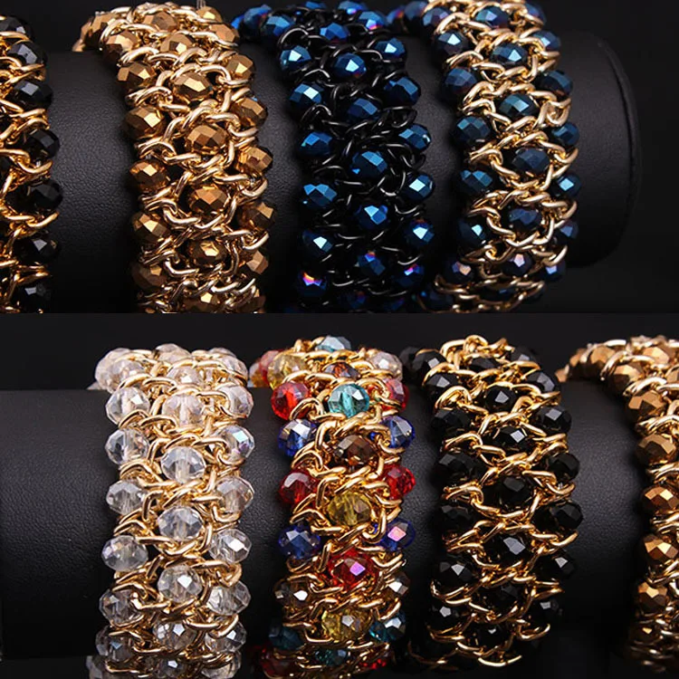 

DIY accessories European and American fashion, colored crystal gemstone woven elastic bracelet bracelet women's exaggerated wide