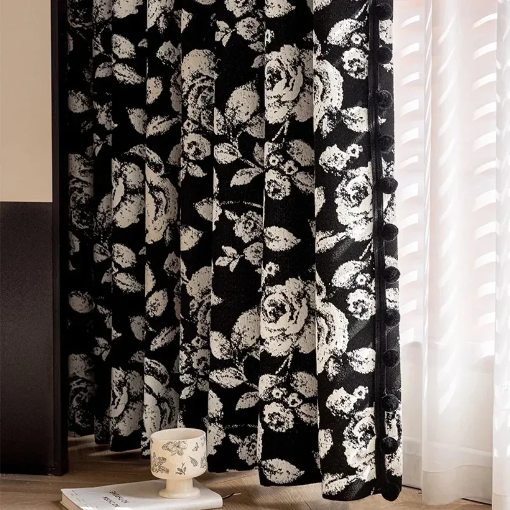 

Утолщенные синельные шторы с принтом черно-белых роз для гостиной, спальни, балкона, эркера, индивидуальный готовый продукт