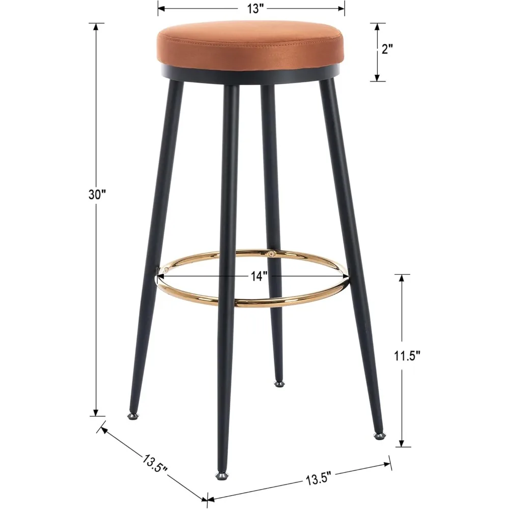 Set di 30 sgabelli da bar, sgabello da bancone moderno senza schienale con poggiapiedi dorato, comodo e imbottito in velluto, barra in metallo
