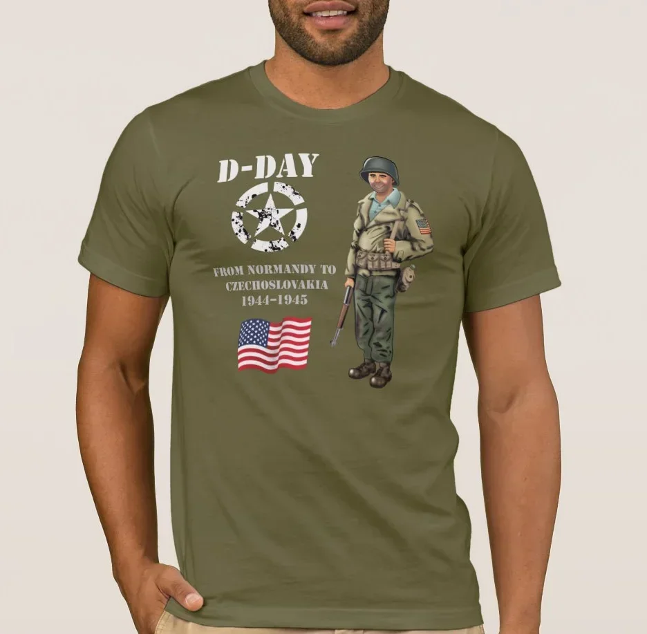 ノルマンディーから、フランス1944ピルゼンまで、チェコスロバキアd-day tシャツ綿100% oネック夏半袖カジュアルメンズtシャツ