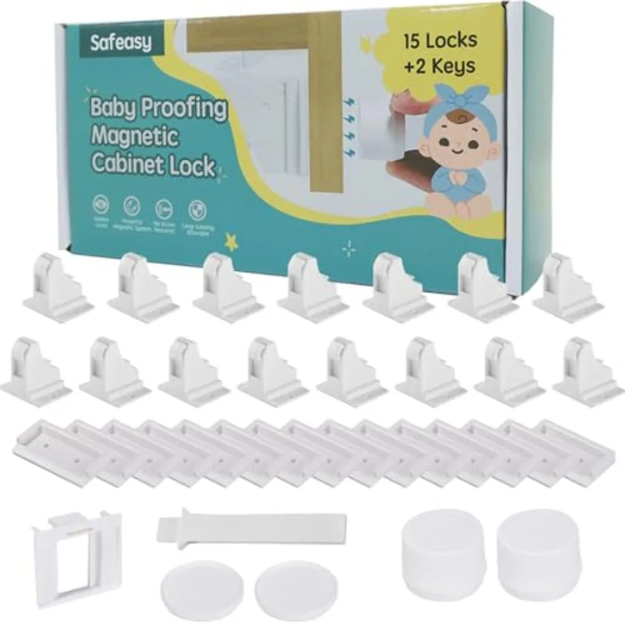 

Pack Magnetic Cabinet Locks Baby Proofing - Child Safety Latches for Cabinets, Drawers and Cupboards - Quick-Adhesive Installat