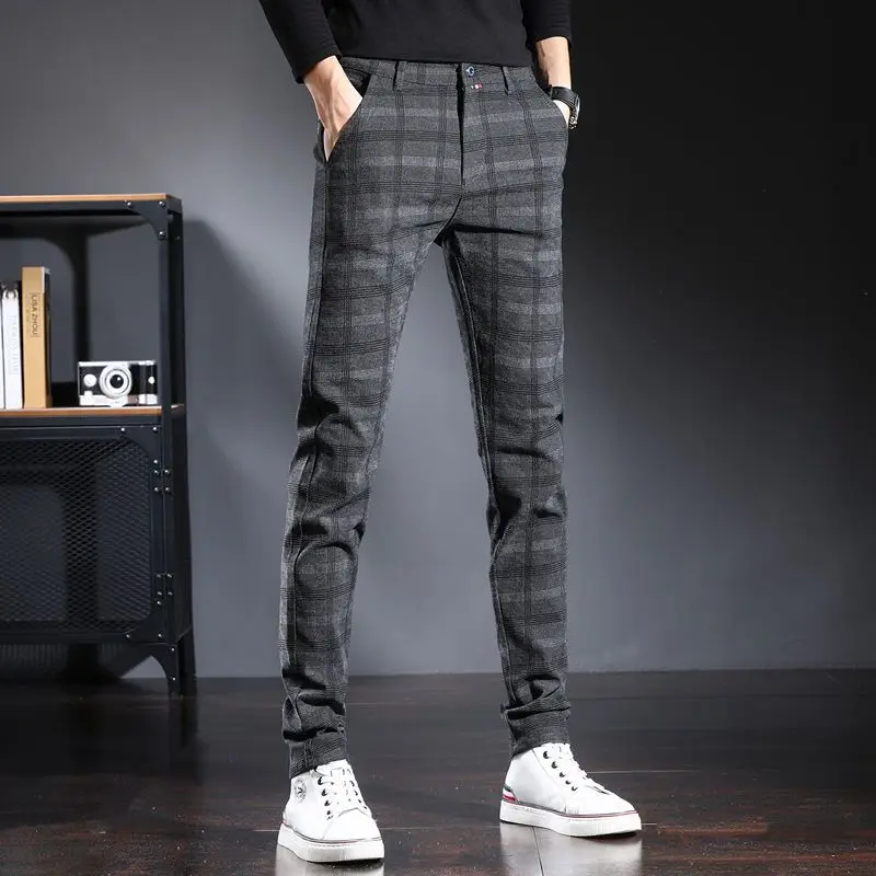 Men's Spring and Autumn Pants 2024 New Trendy Korean Edition Business Vintage Slim Fit Elasticity Straight All-match Trousers