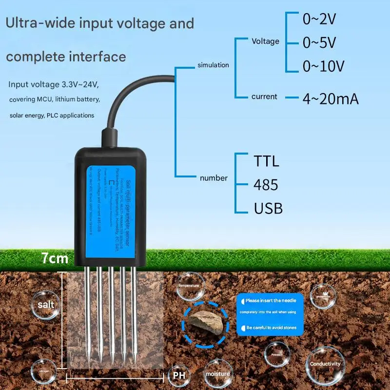 Soil Testing Air Quality Sensor Measures Humidity pH Value EC Nitrogen Phosphorus Potassium Conductivity
