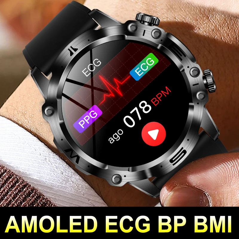 2024 New Smart Watch Blood Pressure Lipids Uric Acid Clock 1.43\'\' AMOLED Wristwatch ECG HR Monitor Men Sports BT Call Smartwatch