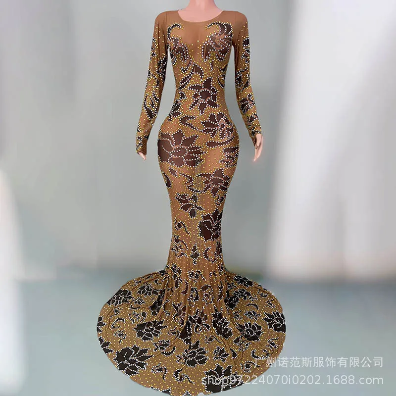 2026 فستان سهرة مثير من اللحوم المزيفة للصناعات الثقيلة مرصع بالألماس فستان سهرة اجتماعي ملكة جمال الكون يختار بشكل جميل #5