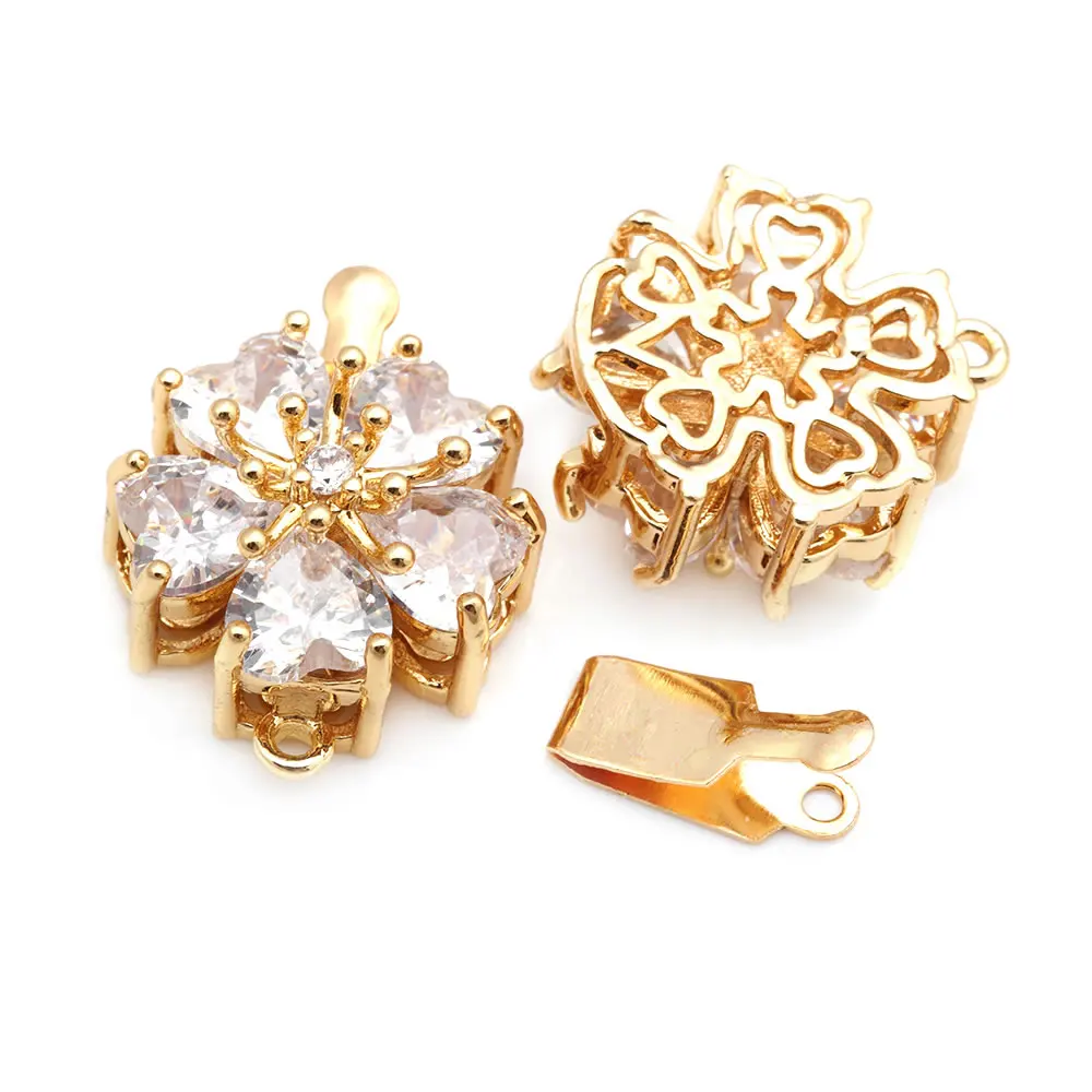 4 Sets 18K Gold Color Brass and Zircon Flower Necklaces Connect Clasps Diy Jewelry Making Supplies Accessories for Women