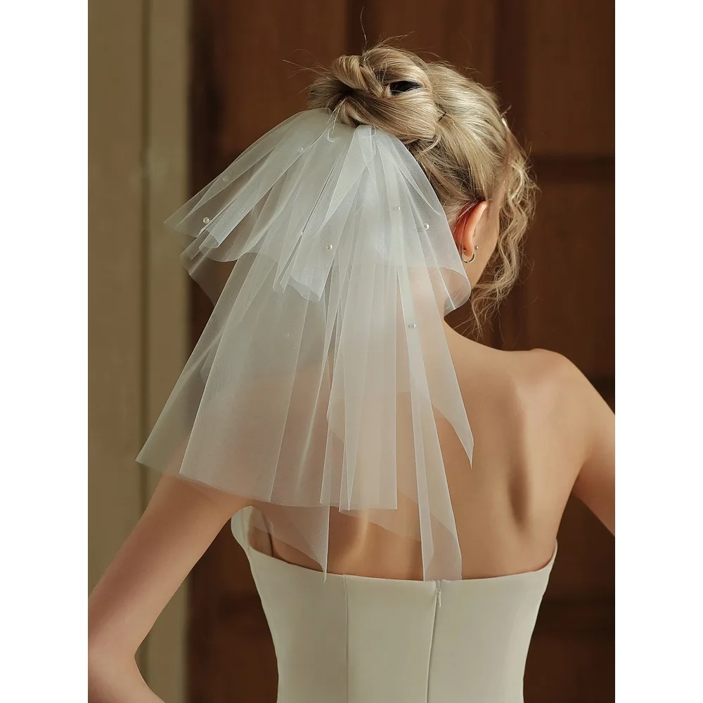 

Elegant Short Wedding Bow Veil with Comb 2025 Soft Tulle Bridal Marriage Accessories for Women Bridal Veils Accessories