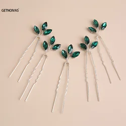 Woman Hair Clip Bridal U Shape Hairpins Handmade Green Rhinestones Hair Chopsticks for Bride Wedding Hair Accessories Jewelry