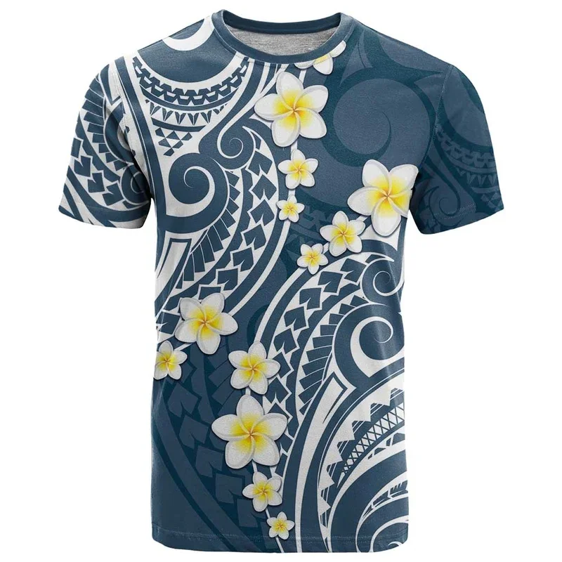 Polynesian Tiki T Shirt For Men 7-colors Hibiscus 3D Printed O-Neck Short Sleeves Casual Oversized Street T-shirts Kid Clothes