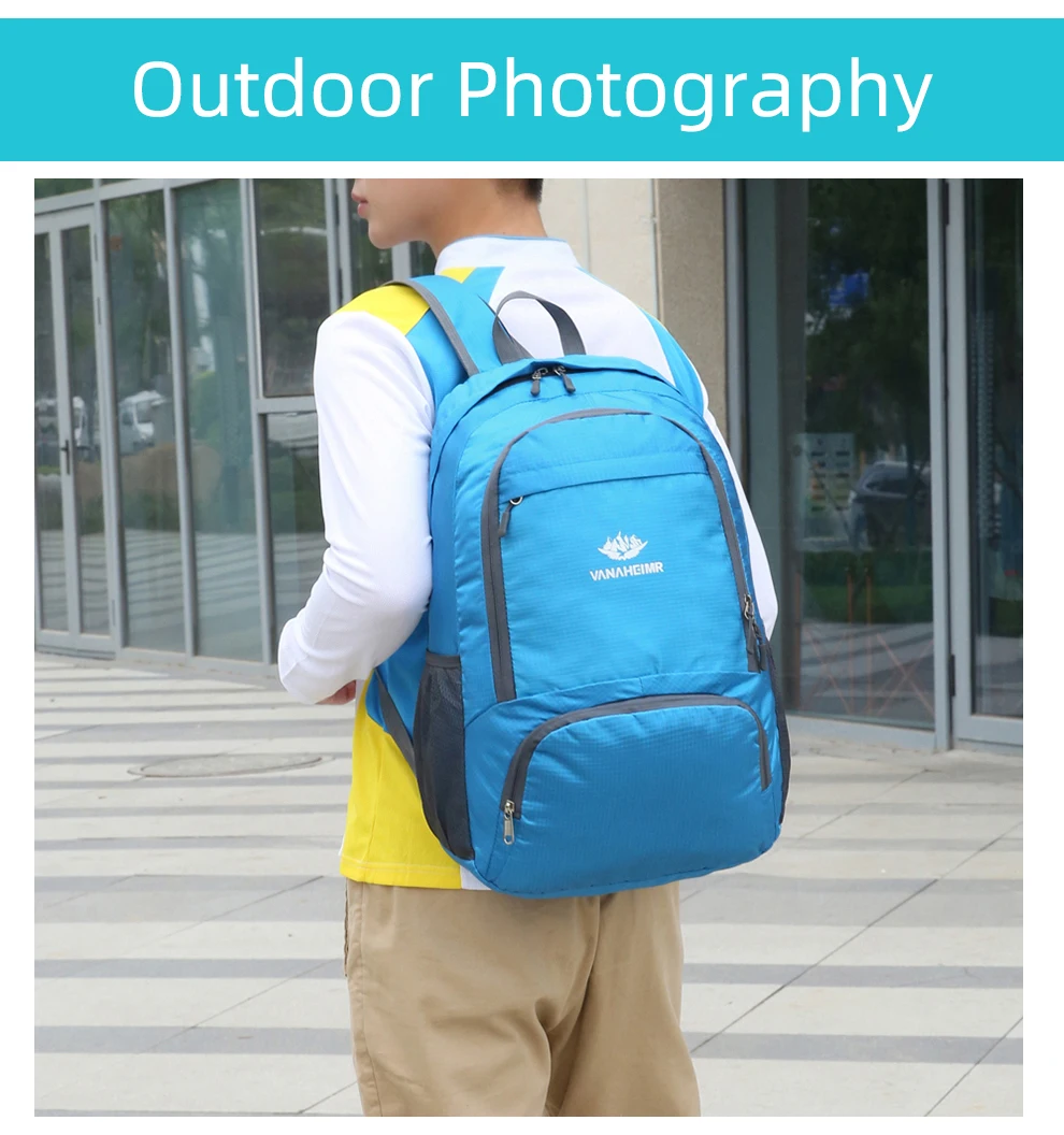 23l packbarer Rucksack faltbare ultraleichte Outdoor-Reisetasche großer zusammen klappbarer Rucksack Wander reise rucksack Bergsteiger-Tages rucksack Geringes Gewicht hohe Kapazität Wasserabweisendes Gewebe Top Punc – Detail 10