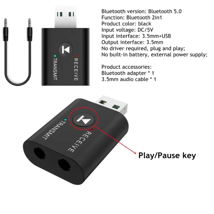 Adaptor Bluetooth USB 2 In 1 5.0 Pemancar Bluetooth untuk Komputer TV Laptop Speaker Headset Adaptor Penerima Bluetooth Nirkabel