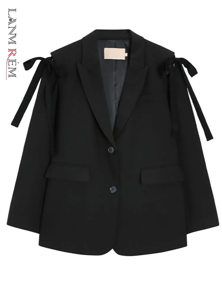 LANMREM French Bow Blazer For Women Notched Single Breasted Solid Color Casual Coat 2024 Female Autumn New Clothing 2Z2184