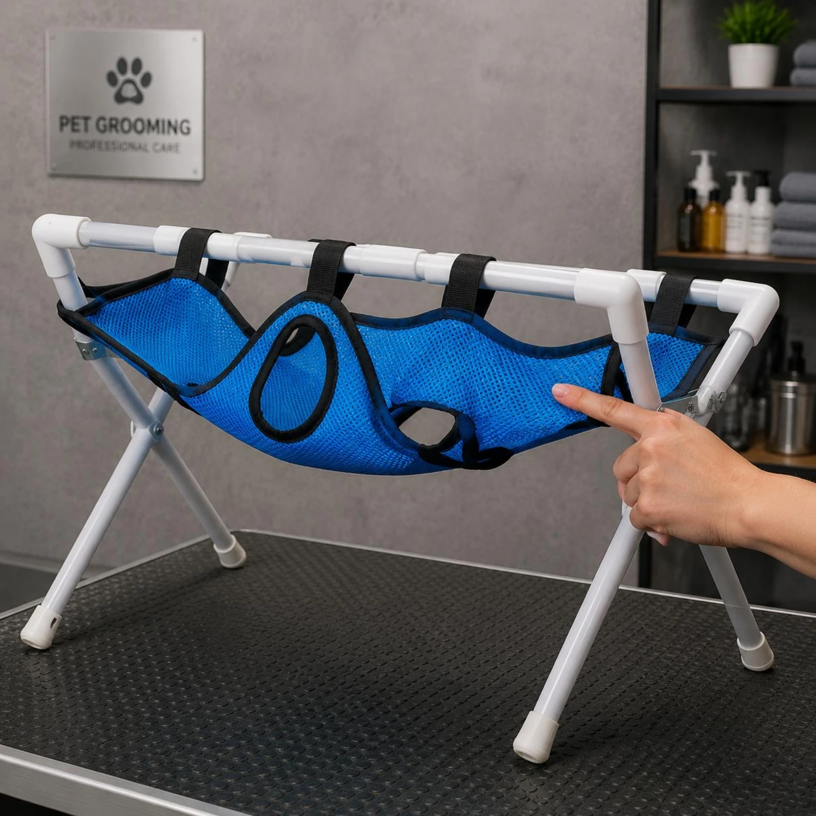 Pet Grooming Sling Leg Cutouts Pet Grooming Rack Nail Trimming Sling Easy to Use Pet Care Aid Quick Drying