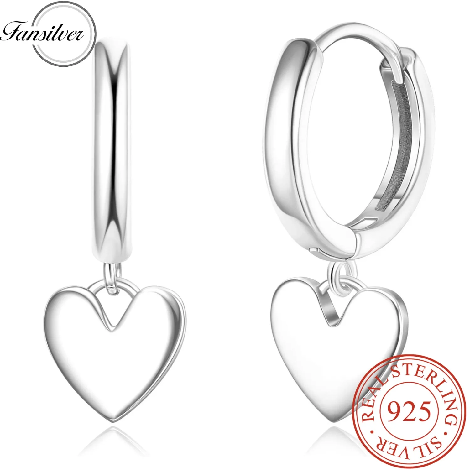 

Fansilver 925 Sterling Silver Heart Dangle Hoop Earrings for Women White Gold Plated Heart Earring Dainty Piercing Jewellry Gift