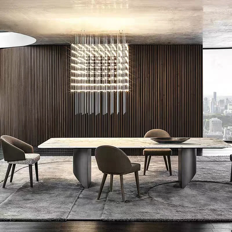 gf- Designer Modern Minimalism Furniture Set Dining Table Set 8/10/12 Persons Rock Plate Slab Marble High End Dining Table#