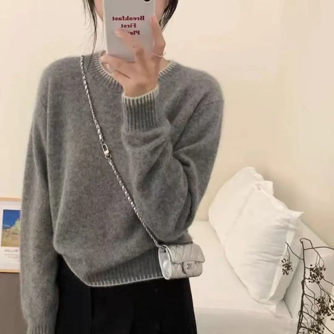 WinvyNee الملابس النسائية 100% رداء علوي من الصوف س الرقبة طويلة الأكمام الصلبة البلوفرات لينة تريكو القمم لاعبا الخريف الشتاء A1283007