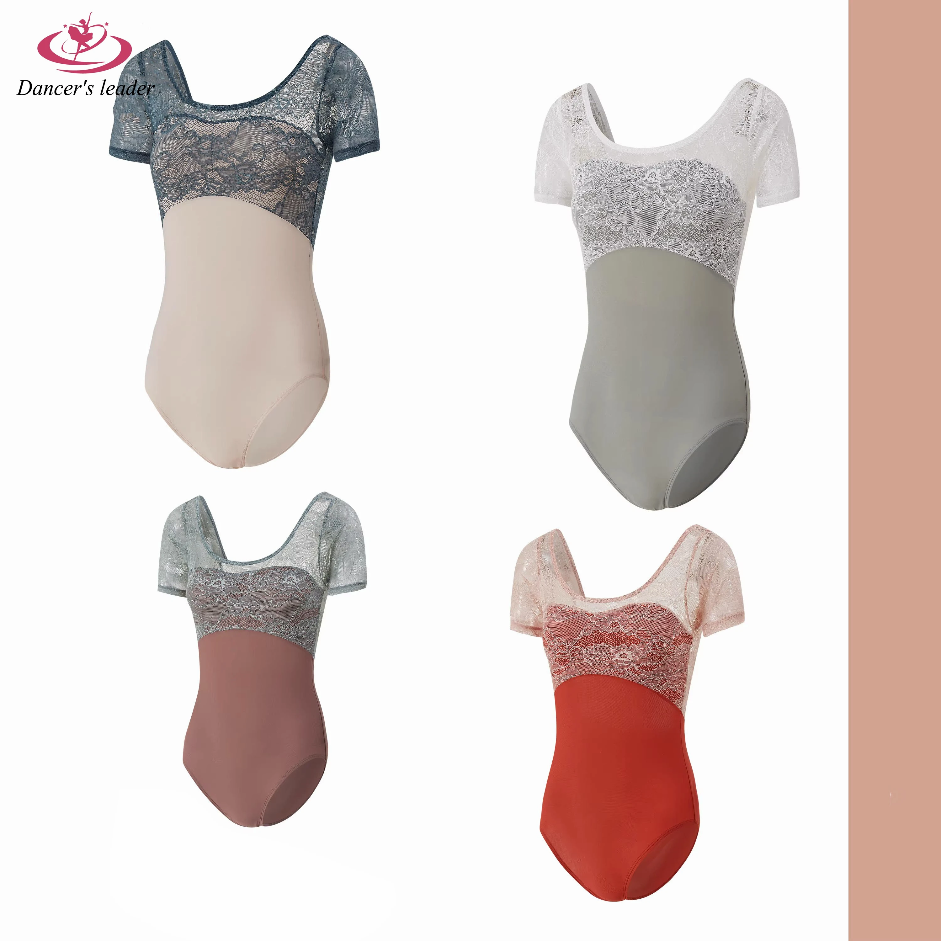 Ballet Costume Leotard for Mesh Embroidery Lace Embroidery Splice Bodysuit Gymnastics Performance Aerial Yoga Costume