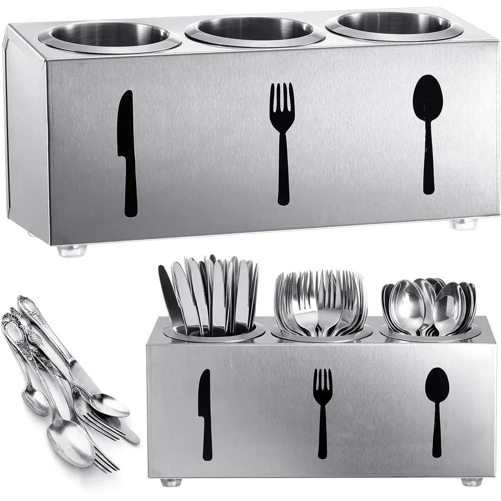

Stainless Steel Flatware Organizer with 3 Cylinders for Kitchen and Dining Room Tableware Storage