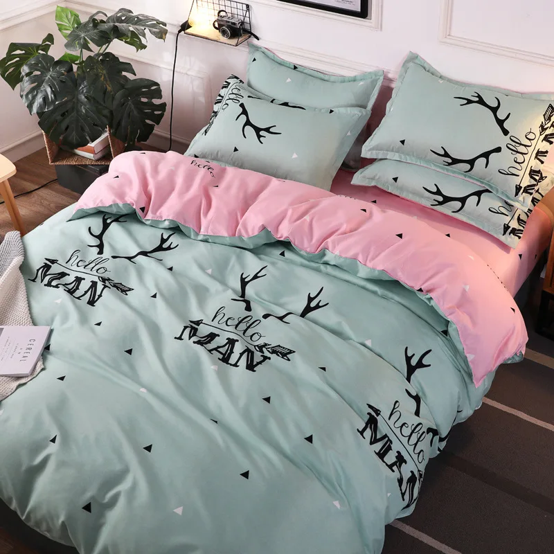 WEPICK Bed Linen 4PCS Colorful Print Bedding Set Student Dormitory Single Bed 3-piece Set Simple Double Bed Bedding Sheet Set