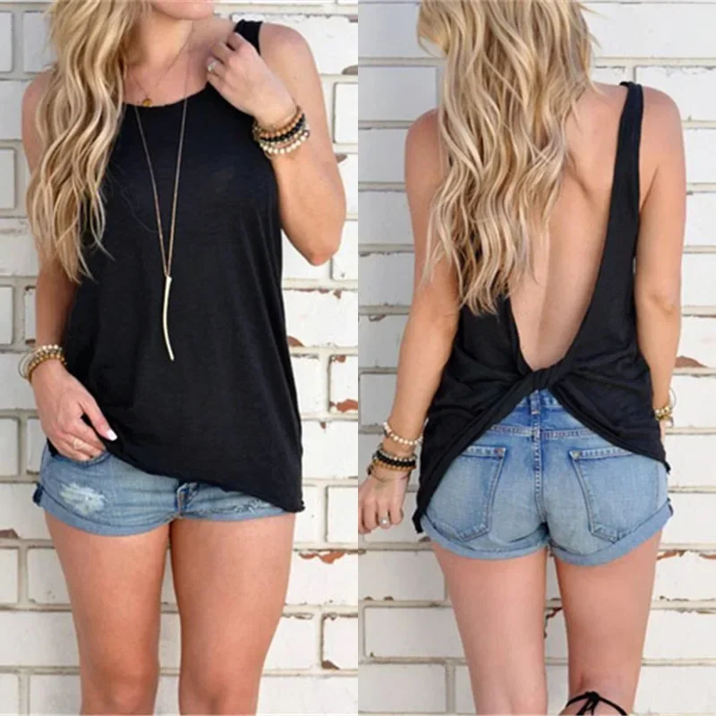 

Sexy Backless Cross Tank Top Tee Summer Fashion Sleeveless T-shirt Vest Casual Oversized Tshirt Top Plus Size Clothing for Women