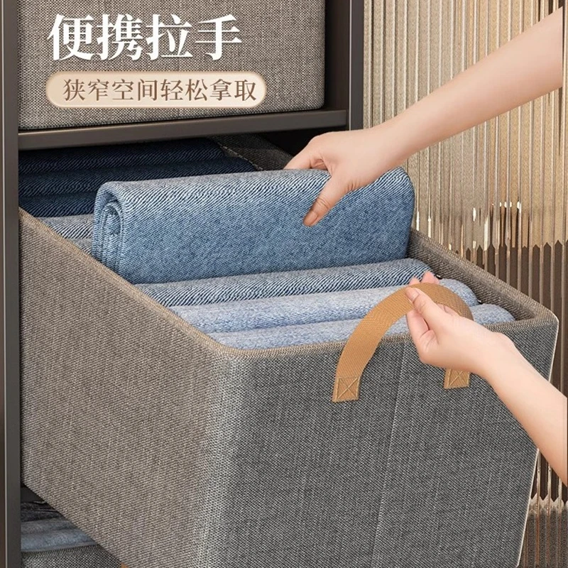 Antibacterial Clothes Storage Box Pants Storage bBx Cationic Fabric Wardrobe Layered Storage Basket Steel Frame Storage Basket