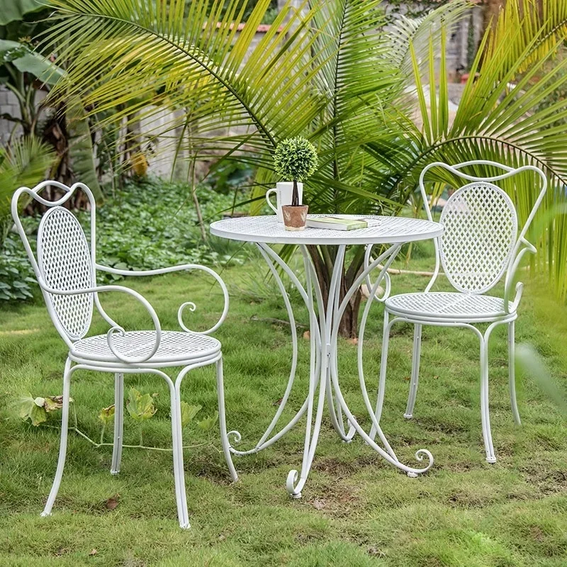 Negotiation Courtyard Outdoor Garden Table And Chair Combination Leisure White Table And Chair Three Piece