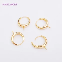 Trendy Smooth 14K Gold Plated Hoop Pearl Earrings Clasps Fitting Brass Metal Round Huggie Earring DIY Jewelry Making Accessories