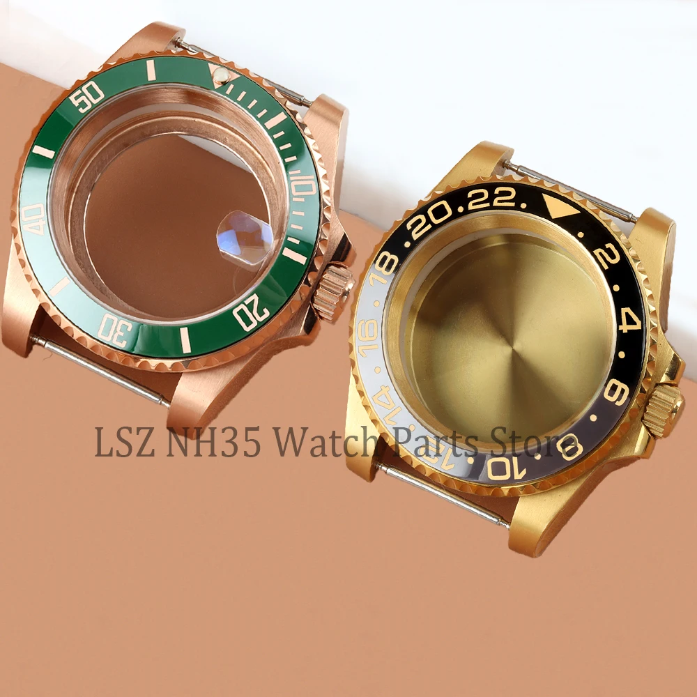 

40mm NH35 Gold Rose PVD Watch Case Sapphire Glass Solid Stainless Steel Fit GMT SUBMARINER YACHT-MASTER Movement 28.5mm Dial SUB