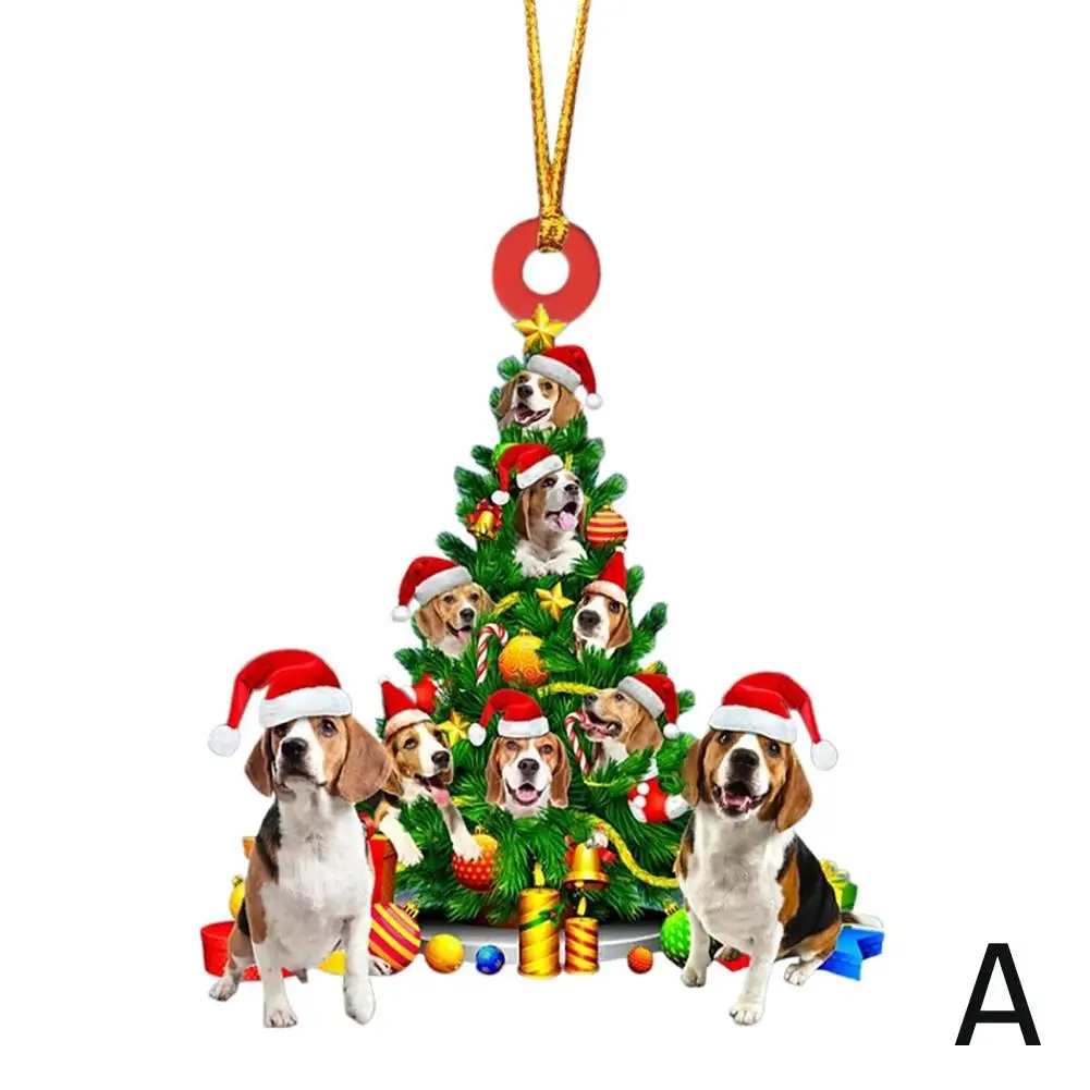 2024 nuevo 2d acrílico plano mascota perro Navidad colgante decoración para coche decoración del hogar árbol de Navidad ornamento Navidad Gif H0h4