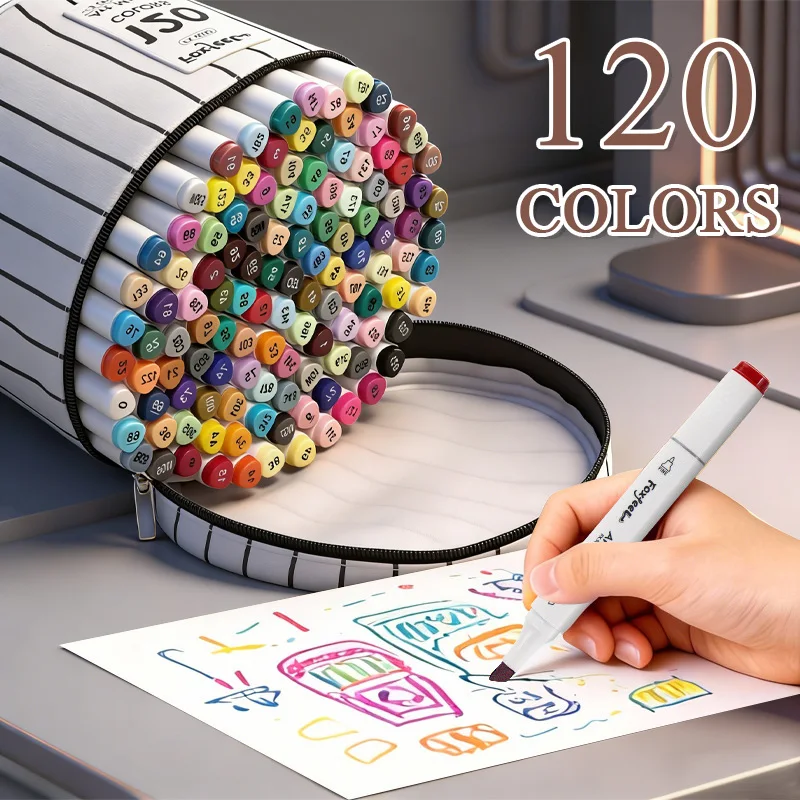 120pcs Art Marker Set, Watercolor Brush Pens For Students, Dual Tip Oil-Based Markers For Art Students