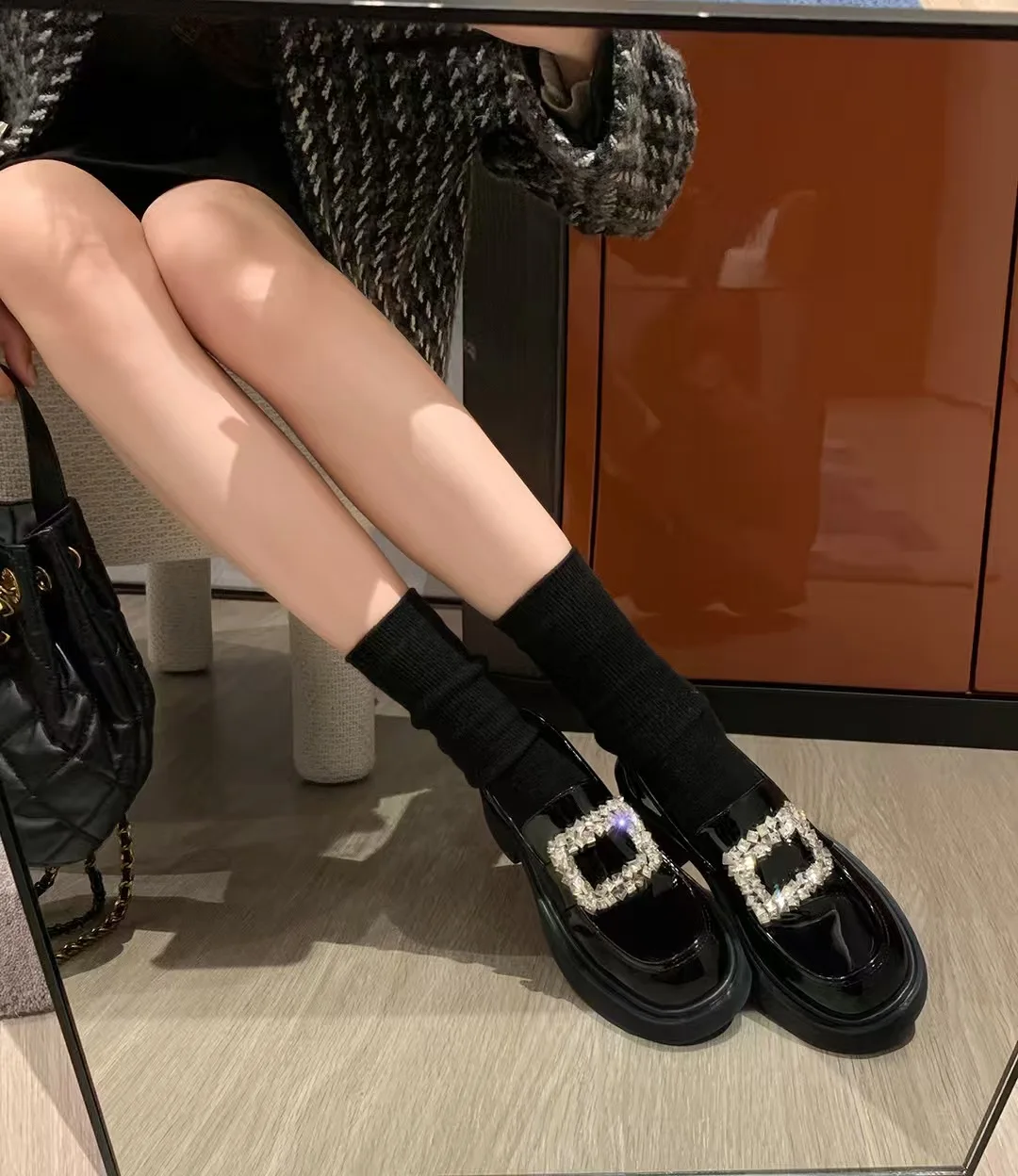 كريستال مشبك منصة الشقق النساء رشاقته سوليد أوكسفورد لامعة أحذية من الجلد الصغيرة السيدات الكعك المتسكعون فام ديربي الأخفاف #2