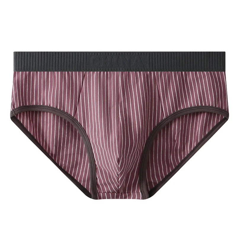 Mens Sexy Stripe U Convex Pouch Briefs Loose Cotton Breathable Underwear Sleep Bottoms Man Underpants Penis Big Pouch Panties