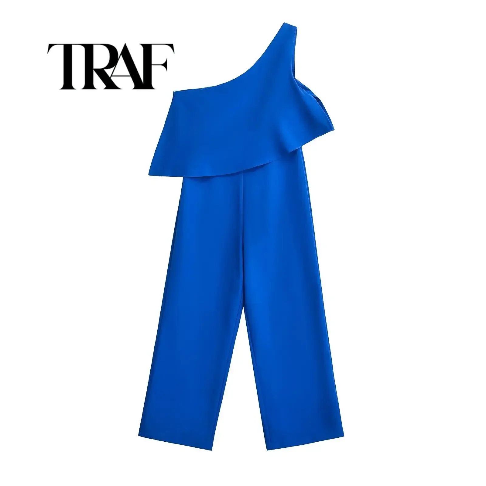 Traf jumpsuit อสมมาตรจั๊มสูทแขนกุดสำหรับผู้หญิงจั๊มสูทเปิดไหล่ข้างเดียวสไตล์หัวเข็มขัดฤดูร้อนจั๊มสูทสง่างามแบบลำลองจั๊มสูท