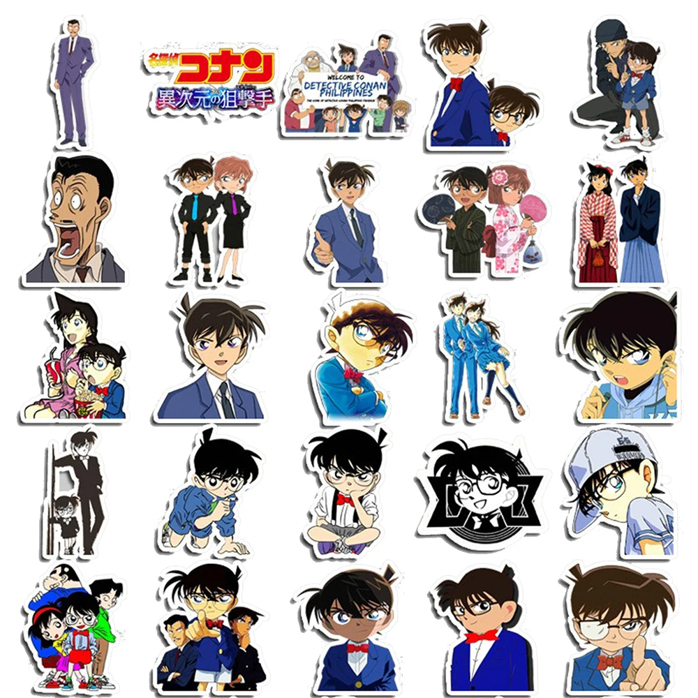 10/30/50 buah stiker Anime Detektif Conan stiker kartun ponsel DIY botol air bagasi stiker grafiti keren untuk hadiah mainan anak-anak