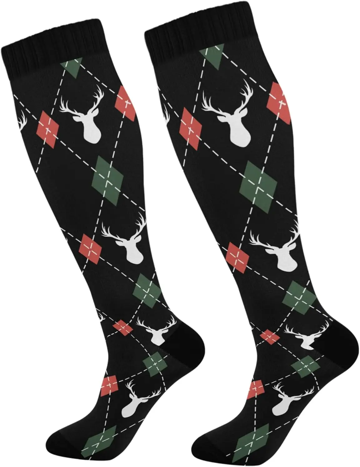 جوارب ضغط للرجال والنساء جوارب طويلة للركبة تدعم رياضة الجري والمشي لمسافات طويلة واللياقة البدنية طباعة مقاس واحد