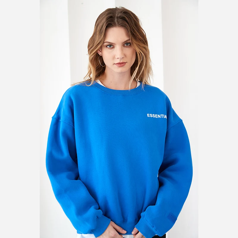 Cotton Fleece Warm Pullover Long Sleeve Sweatshirt Streetwear Oversized Crewneck Sweatshirt Vintage Essentials Sweatshirts Women