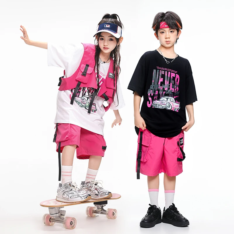 Gilet Hip Hop pour garçons, t-shirt, pantalon Cargo coloré, ensembles de vêtements de danse de rue pour filles, Costumes de Jazz k-pop pour enfants, Streetwear