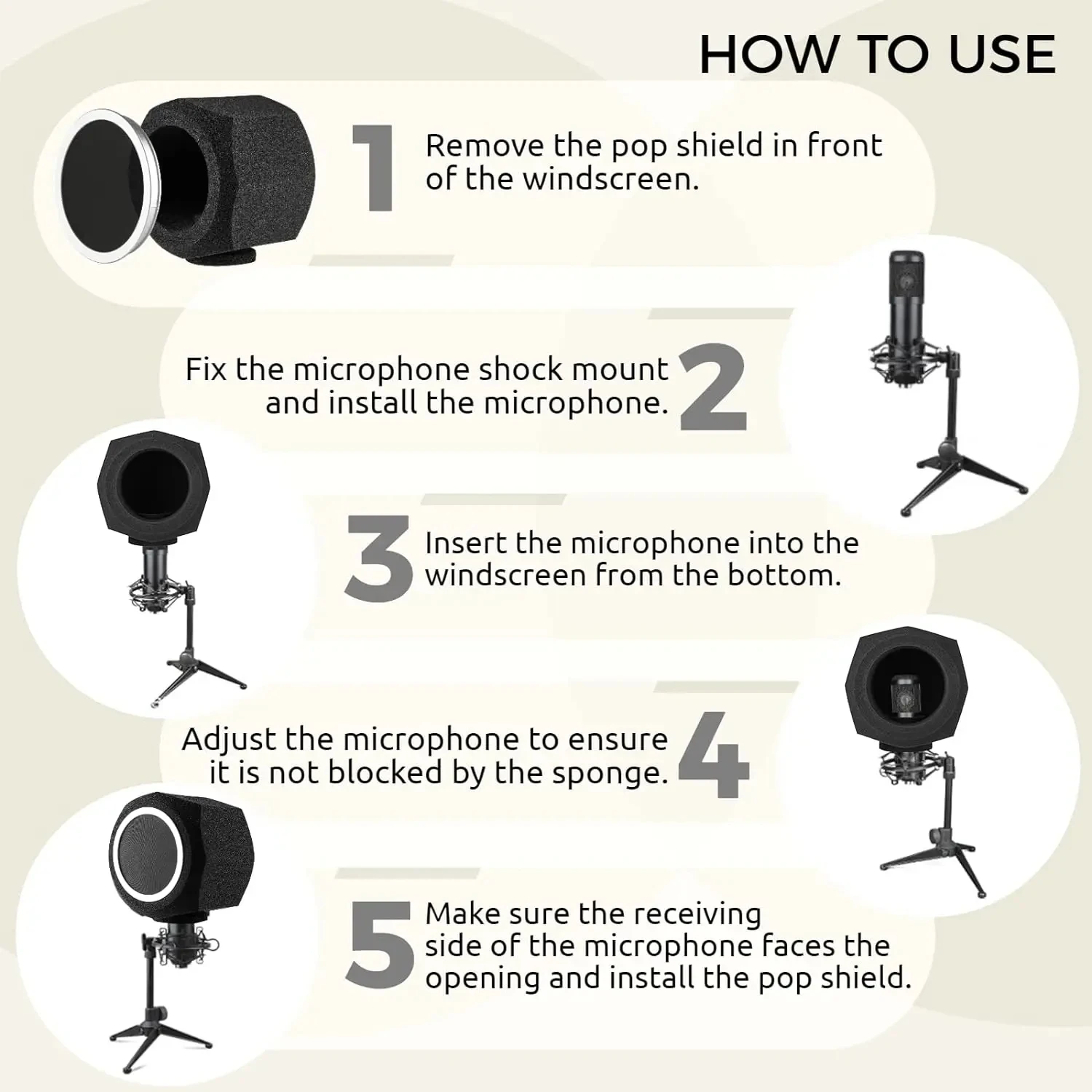 Microphone Wind Shield Pop Filter Isolation Ball Acoustic For Record Studios Mic Sound-Absorbing Foam Five-sided Seal view 6