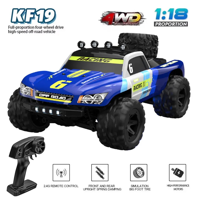 

KF19 4WD 1:18 RC Car Off-Road Truck With LED lights 2.4G High-Speed Racing Remote Control Cars For Child Gift Entertainment Toys