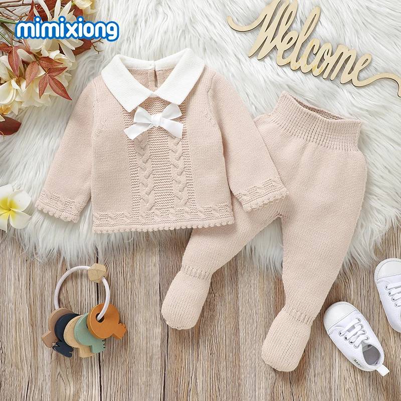 Fashion Baby Girl Clothes Sets Autumn Camel Turtle Neck Long Sleeve Knit Newborn Sweater Shirts+Pants Outfits 2pc Infant Costume