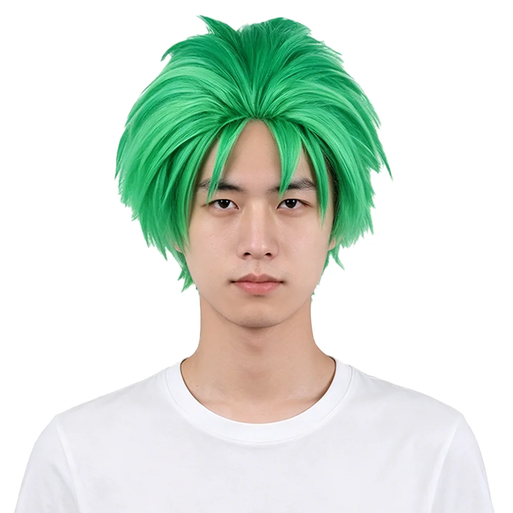 Roronoa Zoro Anime Cosplay Wig Green Short Spiky Layered Heat Resistant Synthetic Hair Halloween Cosplay Costume Prop Unisex