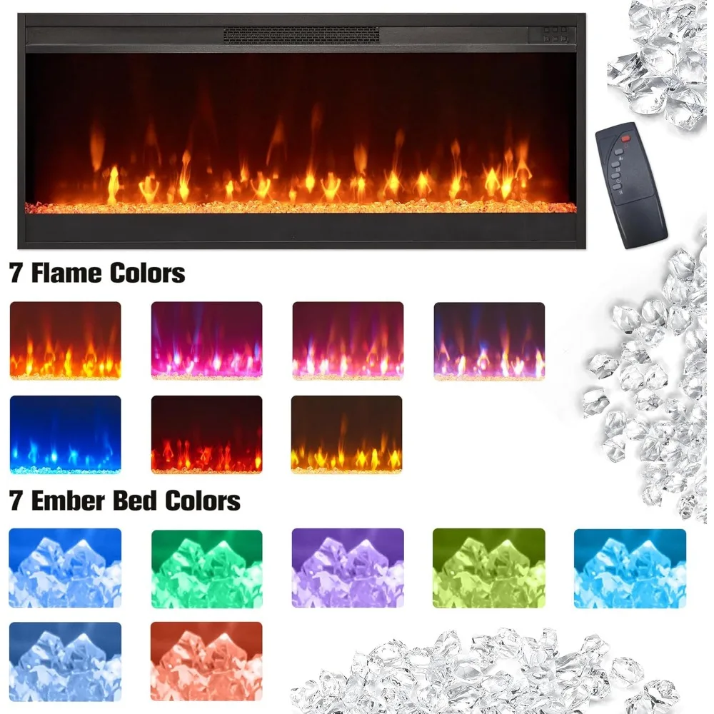 حامل تلفزيون RedLemon Farmhouse Fireplace لتلفزيون 80 بوصة، 36 مركز ترفيه طويل القامة مع 42 مدفأة كهربائية كريستالية، متوسط حديث