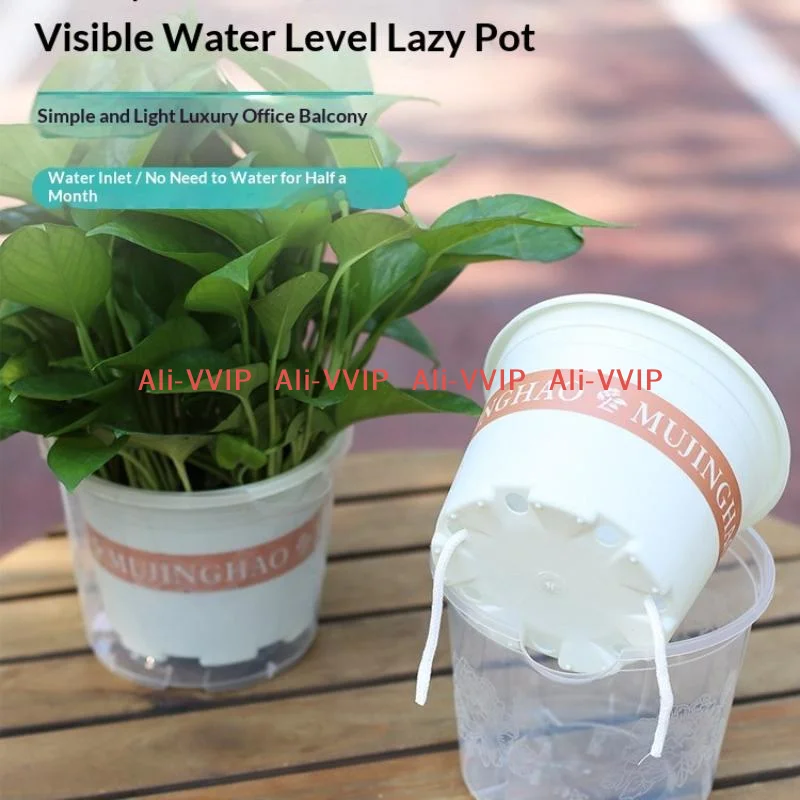 VP 1pc new Self Watering Plastic Flower Pot Double Layer Hydroponics Plants Bonsai Pot Vases Potted Home Office Decor