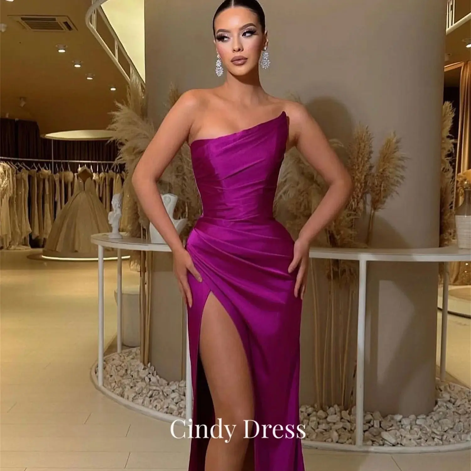 

Cindy Mermaid Off the Shoulders Satin Purple Official Store Elegant Evening Dresses for Women 2023 Cocktail Ladies