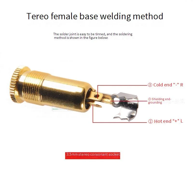 

Rean Gold-Plated Jack 3.5mm Stereo Socket Small Three-Core Female Plug Headphone Microphone Audio Interface Extension Cable Plug