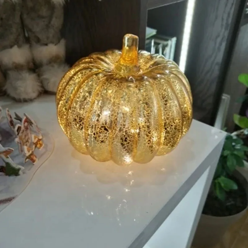 LED Glowing Pumpkin Glass Pumpkin Lantern for Home Table Ornaments Birthday Wedding Halloween Party Decoration Gift