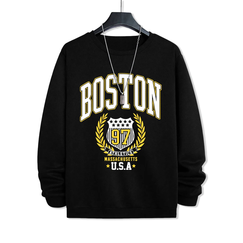 Boston Usa Pattern Print Tracksuit Male Street Casual Hip Hop Sweatshirt Autumn O-Neck Versatile Clothes Fleece Warm Pullover