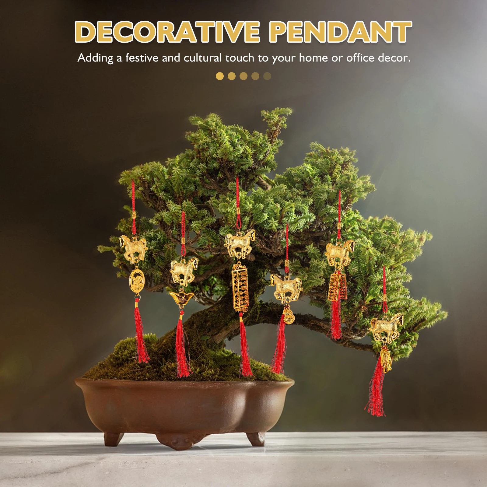 

6Pcs Year of Horse Hanging Pendants Chinese New Year Decorations Red Tassel Lucky Ornaments Office Home Spring Festival Decor